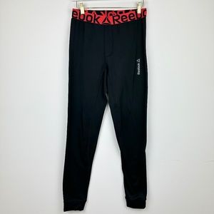 Reebok Mens Tights Black Red Medium Logo Elastic Waistband Ankle Gym Training.